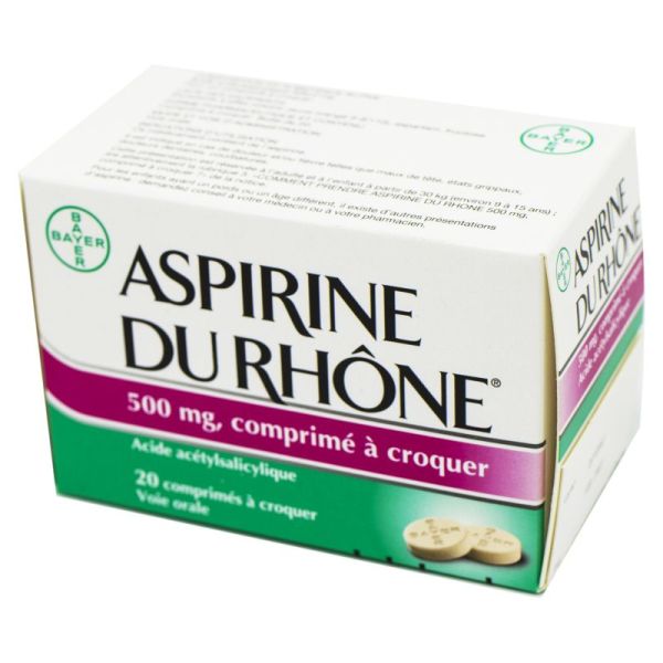 Aspirine du Rhône 500 mg, 20 comprimés à croquer