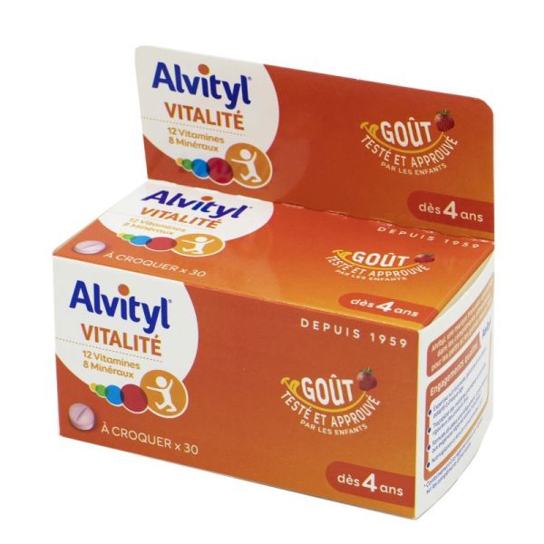 ALVITYL VITALITE Dès 4 Ans Bte/30 Comprimé à Croquer - 12 vitamines, 8 minéraux