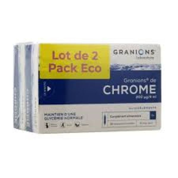 GRANIONS DE CHROME 200µg/j Oligo Elément - Compléments Alimentaire pour le Maintien d' une Glycémie - 2x 30 ampoules
