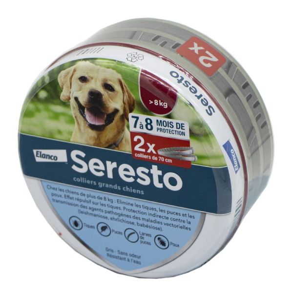 SERESTO Grands Chiens Plus de 8kg - Bte/2 - Collier Antiparasitaire 70cm