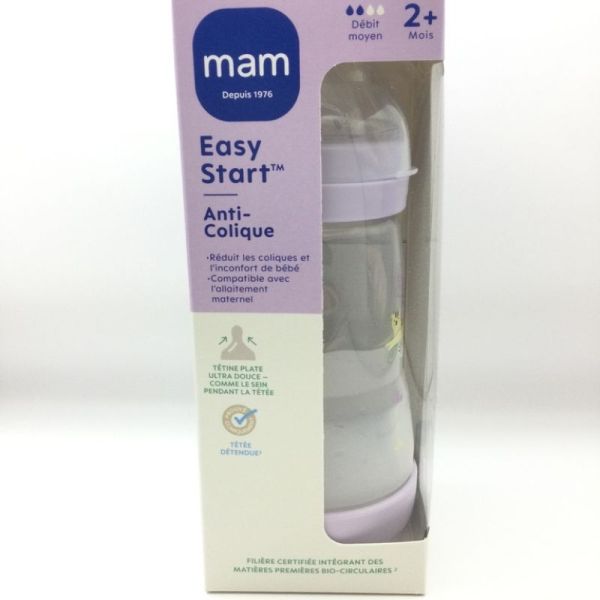 MAM Biberon Easy Start Anti Colique 260ml Rose -2 Mois et + Tétine Débit 2 Moyen 9001616836534