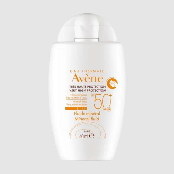 AVENE SOLAIRE Fluide Minéral SPF50+ 40ml - Très Haute Protection Peaux Sensibles, Réactives, Intolérantes