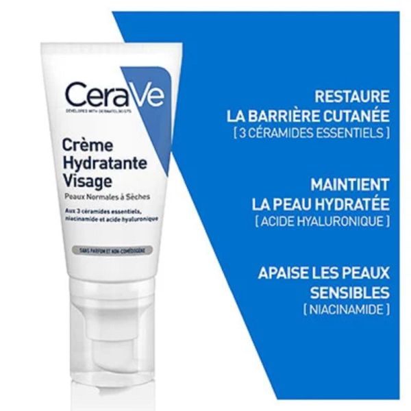 CERAVE Crème Hydratante Visage 52g - Peaux Normales à Sèches