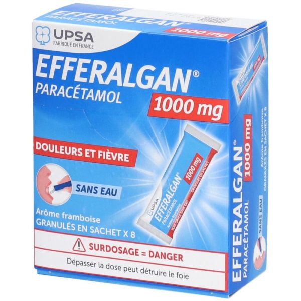 Efferalgan 1000 mg Framboise, granulés - 8 sachets