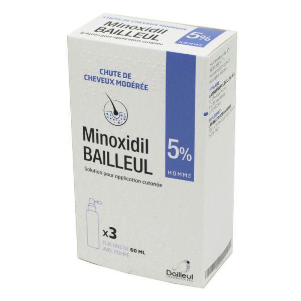 MINOXIDIL BAILLEUL 5 %, solution pour application cutanée 3 x 60ml ...