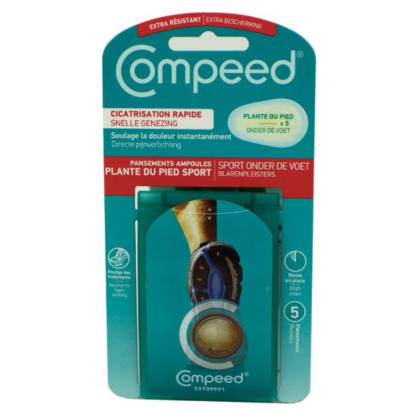 COMPEED 5 Pansements Ampoules Plante du Pied Sport 4 x 6.6cm - Technologie Hydrocolloïde