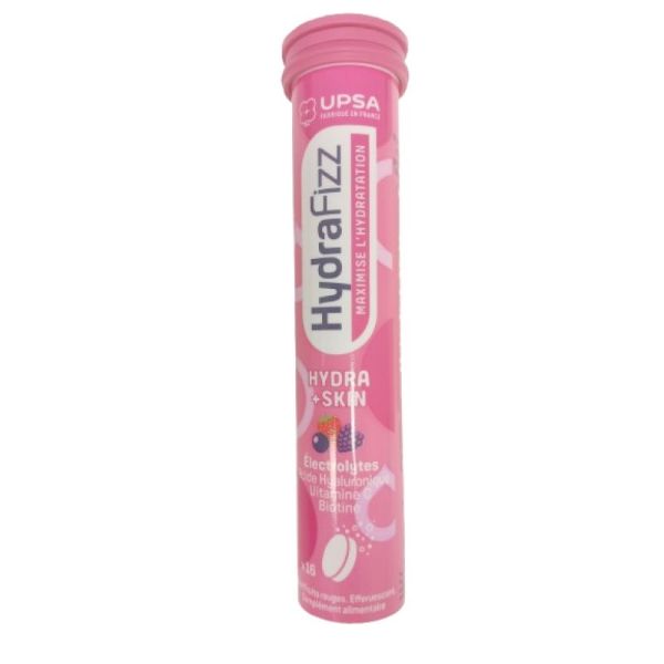 UPSA - HydraFizz, Maximise l'hydatation , HYDRA +SKIN - Gout Fruit Rouge - BTE/16