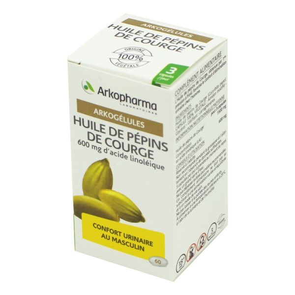 ARKOGELULES  Huile de Pépins de Courge 600mg d' Acide Linoléique - Bte/60 - Confort Urinaire au Masculin