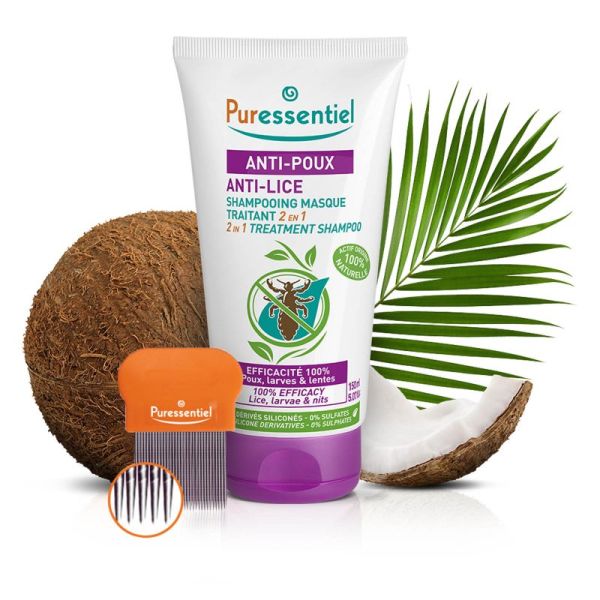 PURESSENTIEL ANTI POUX Shampooing Masque Traitant 2 en 1, 150ml - Traite et Lave