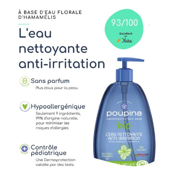 Eau nettoyante pour bébé - Certifié bio et sans parfum - Poupina