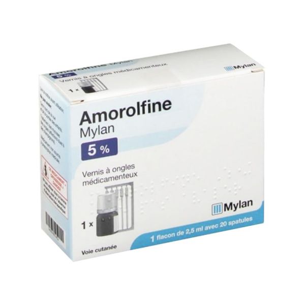 Amorolfine Mylan 5 %, vernis à ongles médicamenteux 2,5ml 20 spatules