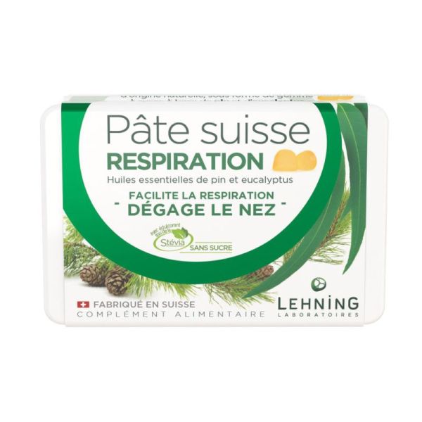 (NOUVELLE) PATE SUISSE Respiration 40 Gommes - Dégage le Nez - Pin, Eucalyptus