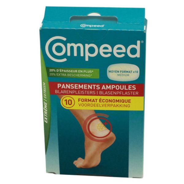 COMPEED 10 Pansements Ampoules Extrême Moyen Format 4.2 x 6.8cm - Technologie Hydocolloïde