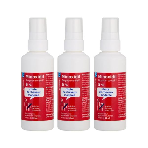 Minoxidil 5 % Biogaran Solution pour application cutanée  Bte/3