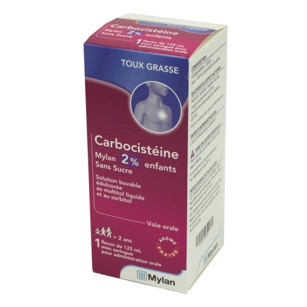 Carbocistéine Mylan 2% Enfant, solution buvable sans sucre - Flacon 125ml