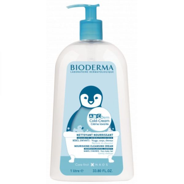 BIODERMA ABCDerm Cold Cream Crème Lavante - Nettoyant Nourrissant Dermo Breveté - Fl Pompe/1L