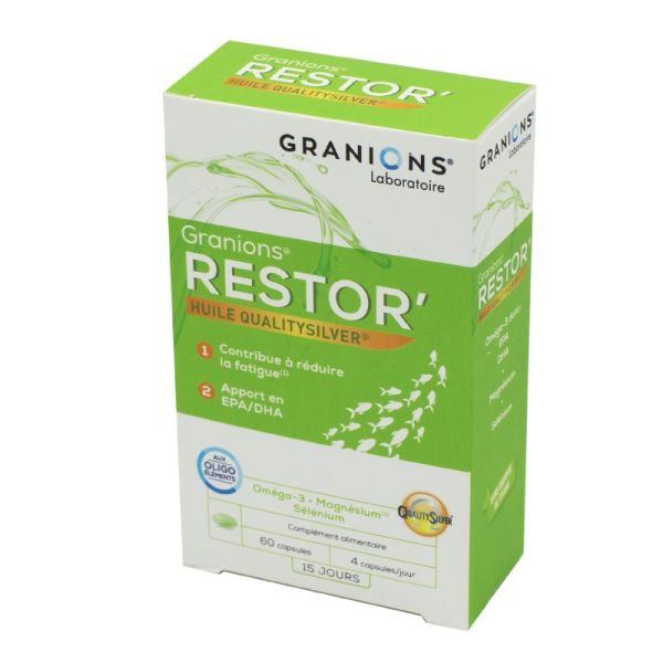 GRANIONS RESTOR' Apport en Oméga 3 Spécifiques EPA / DHA - Fatigue - Label QualitySilver - Bte/60