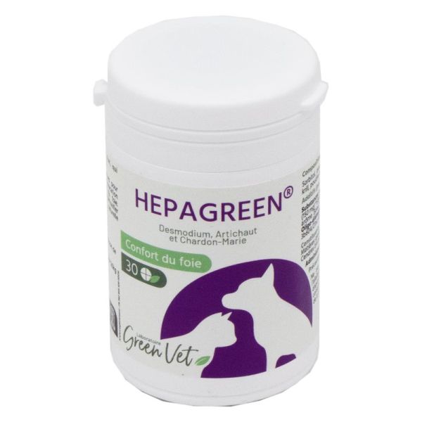 HEPAGREEN Confort du Foie 30 Comprimés Chat et Chien - Desmodium, Artichaut, Chardon Marie