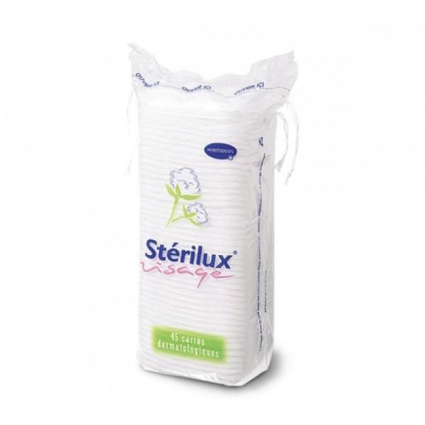 STERILUX Visage Carré Dermatologique à Démaquiller Anti Peluche, très Doux - Paquet/45 - HARTMANN