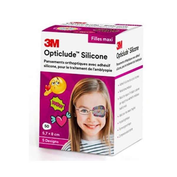 OPTICLUDE SILICONE Maxi Filles 50 Pansements 5.7 x 8cm - 5 Designs