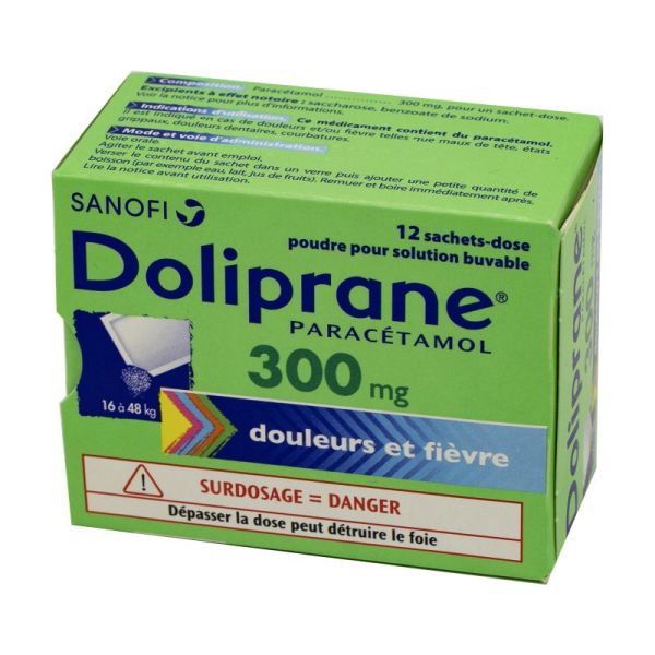 Doliprane 300 mg, poudre pour solution buvable, 12 sachets-dose