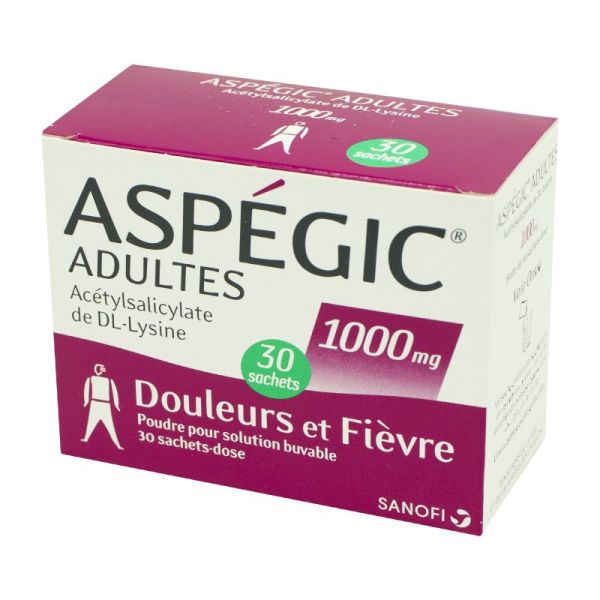 Aspégic Adultes 1000 mg, poudre pour solution buvable - 30 sachets-dose