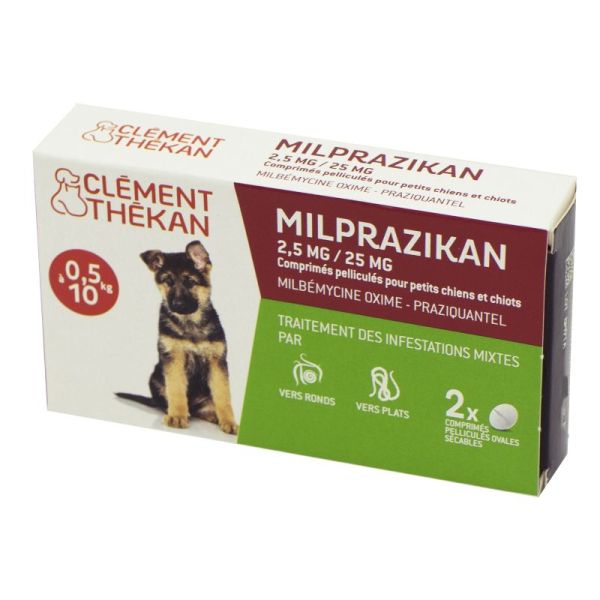 MILPRAZIKAN Chiens 2.5mg/25mg Vermifuge pour Chien de 0.5 à 10 kg -  Antiparasitaire Interne - Bte/2