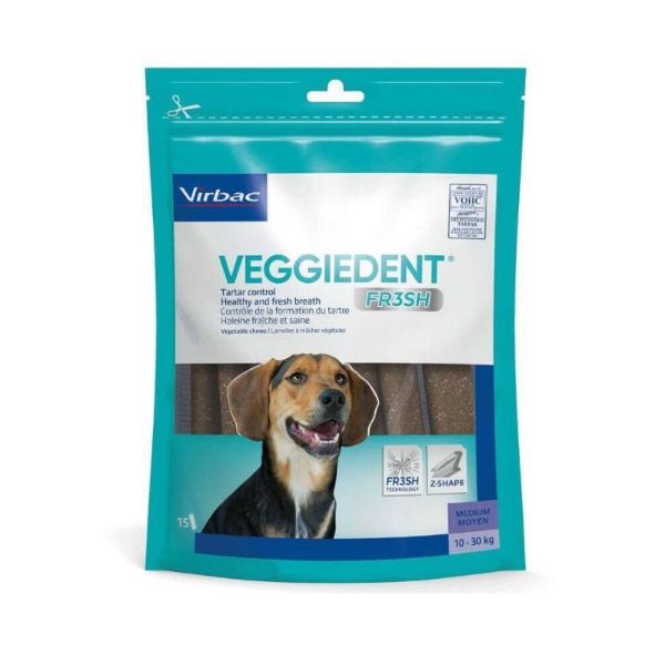 VEGGIEDENT Fresh M Chien de 10 à 30kg - Lamelles à Mâcher - Mauvaise Haleine, Tartre