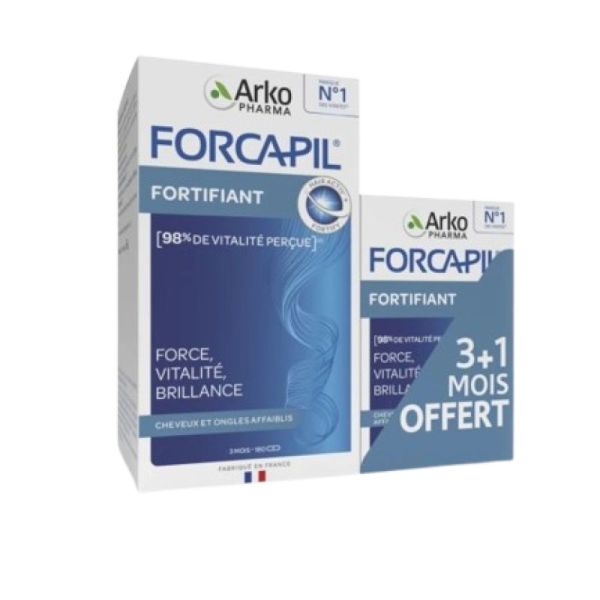 OFFRE SPECIALE FORCAPIL Cure de 3 mois + 1 mois Offert - Complément Alimentaire pour Redonner Force,