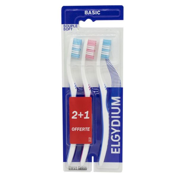 ELGYDIUM BASIC Lot de 3 Brosses à Dents SOUPLES (1 Offerte)