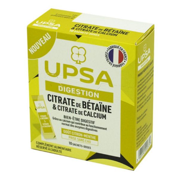 UPSA DIGESTION Citrate de Bétaïne et Citrate de Calcium 10 Sachets Doses