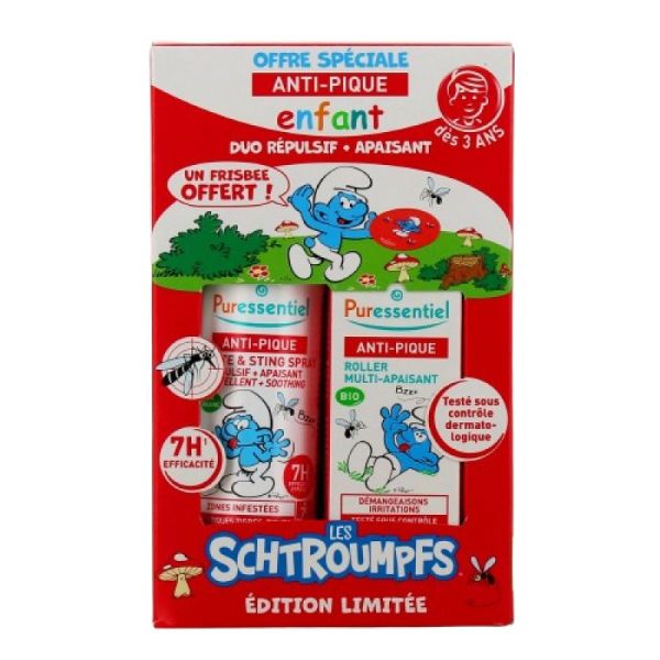 Puressentiel Coffret Duo Répulsif & Apaisant Anti-Pique Schtroumpfs - un frisbee offert