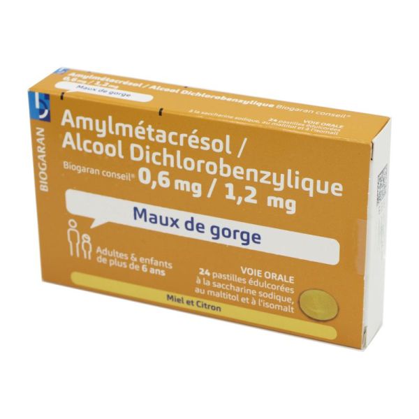 Amylmétacrésol/Alc. Dichlorobenzylique, Miel Citron- 24 pastilles
