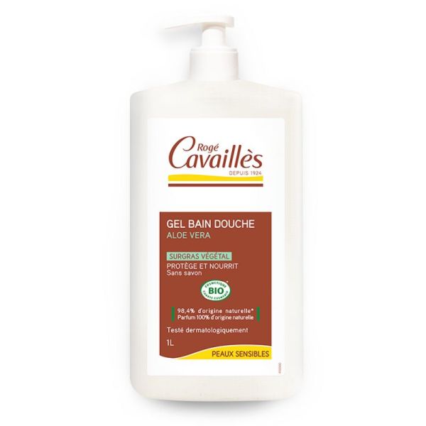 ROGE CAVAILLE BIO Gel Bain Douche Aloe Vera 1 Litre - Peaux Sensibles Sèches