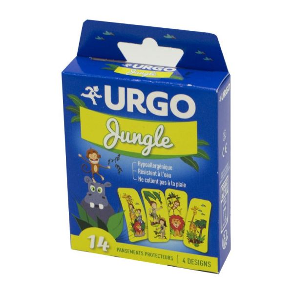 URGO 14 Pansements Enfants JUNGLE 2.5 x 5.7cm - 4 Designs