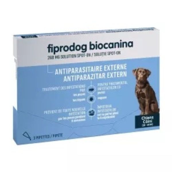 BIOCANINA FIPRODOG 268mg Grands Chiens Spot On au Fipronil - 3 pipettes