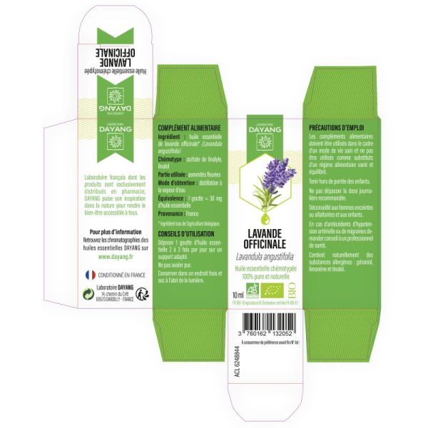 DAYANG BIO Huile Essentielle Chémotypée LAVANDE OFFICINALE 10ml - Lavandula angustifolia