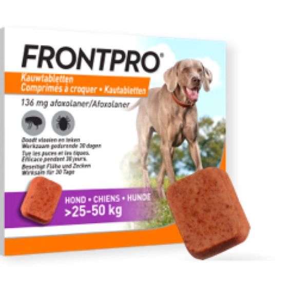 FRONTPRO 136mg chien  25 à 50kg antiparasitaire voie orale 3 cp à croquer