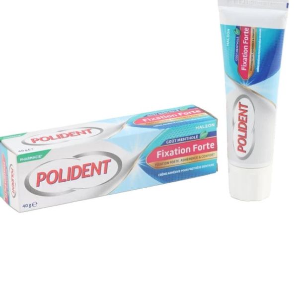 POLIDENT Fixation Forte 40g - Crème Fixative pour Prothèses Dentaires Partielles ou Complètes