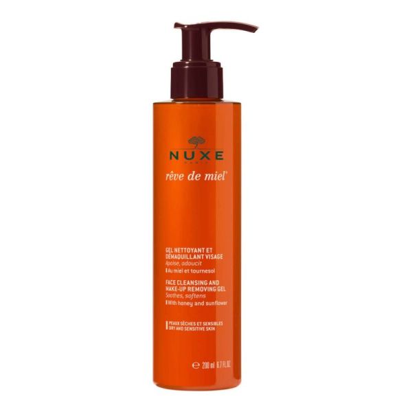 NUXE REVE DE MIEL Gel Nettoyant et Démaquillant Visage - flacon-pompe 200 ml