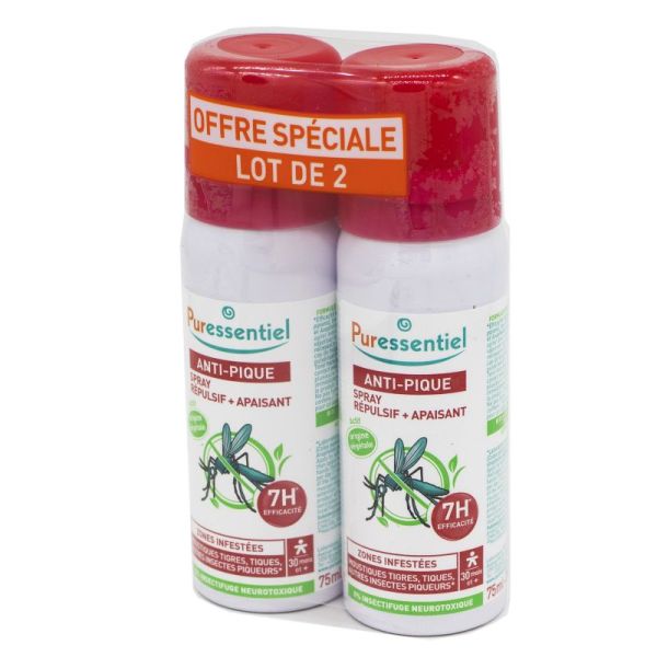 PURESSENTIEL ANTI-PIQUE Lot de 2 Spray Répulsif et Apaisant 2x 75ml - Zones Infestées