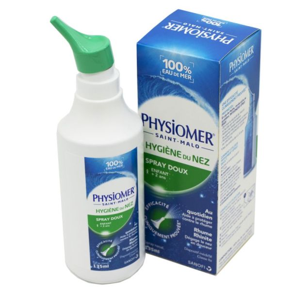 PHYSIOMER Spray Doux 135ml - Hygiène du Nez Dès 2 Ans - Eau de Mer 100% Naturelle