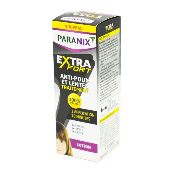 PARANIX Extra Fort Traitement Anti Poux et Lentes Lotion - 1 Seule Application 10' - 100 ml + Peigne
