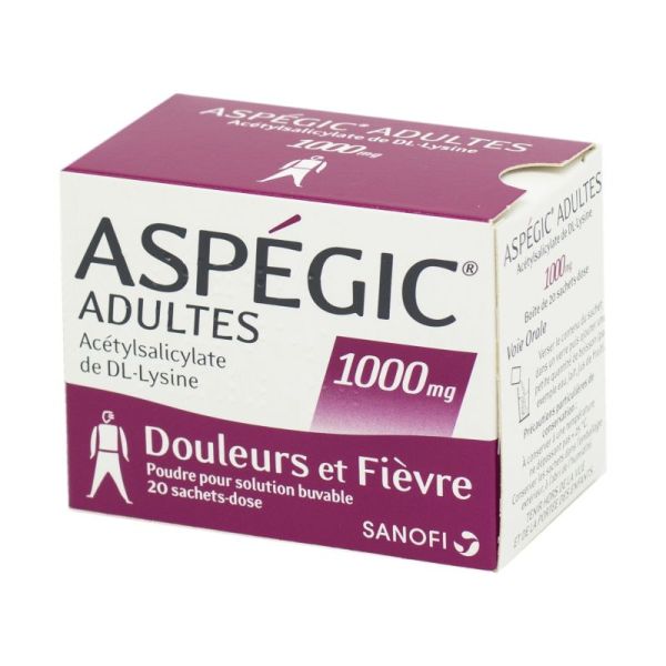 Aspégic Adultes 1000 mg, poudre pour solution buvable - 20 sachets-dose
