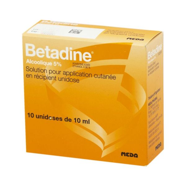 BETADINE ALCOOLIQUE 5 %, solution cutanée - Boite de 10 unidoses de 10 ml