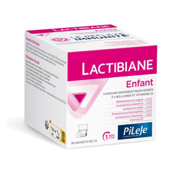 LACTIBIANE Enfant Sachets 1g - 5 Souches Microbiotiques Dosées à 4 Milliards + Vitamine D - Bte/30