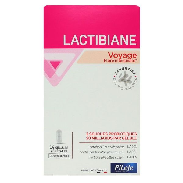 LACTIBIANE Voyage 14 Gélules - 3 Souches Microbiotiques Concentrées Dosées à 20 Milliards
