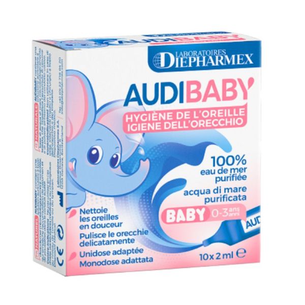 AUDIBABY Hygiène de l' Oreille Dès la Naissance - Solution 100% Eau de Mer - 10 Unidoses de 2ml