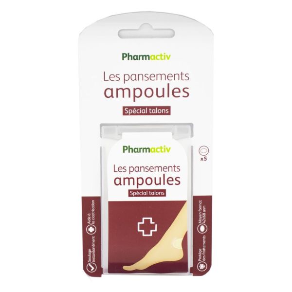 PHARMACTIV Les Pansements Ampoules Spécial Talons - Pansement Hydrocolloïde 42 x 68 mm - Bte/5