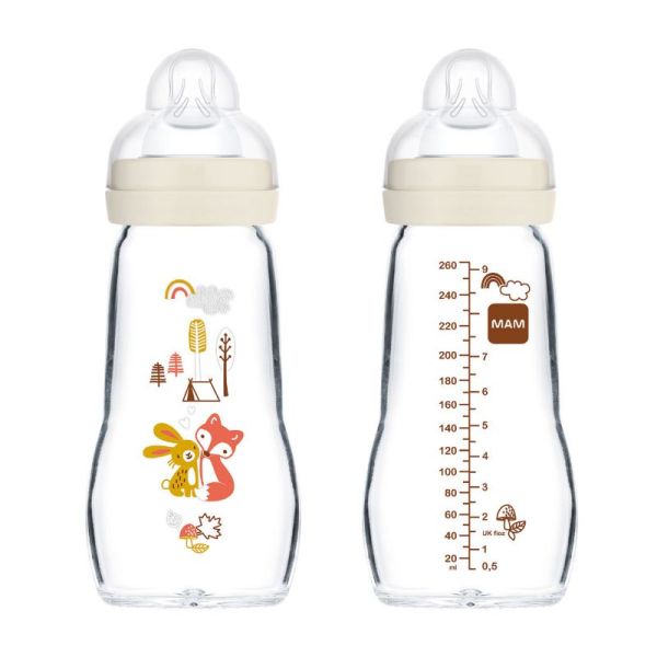 MAM Biberon verre, 170 ml – 0+ mois – Tétine débit 1, vitesse lente – Blanc  : : Bébé et Puériculture